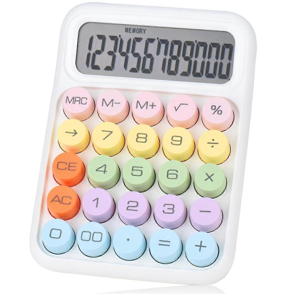 Mechanical Pushbutton Calculator, 12 Digit Lcd Display, Big Buttons Easy To Press, Colorful Candy C
