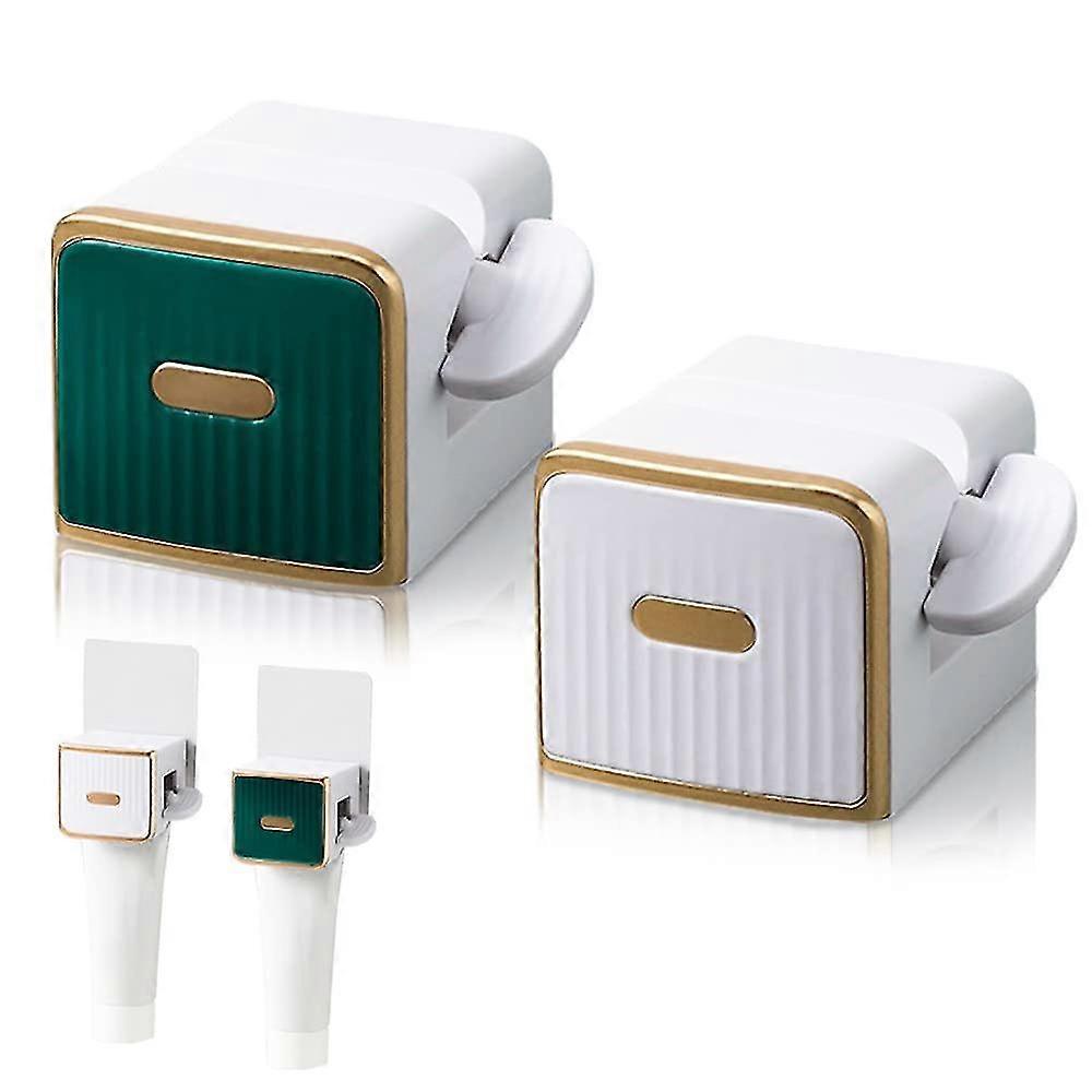 2 Pack Toothpaste Squeezer, Wall Mounted Toothpaste Dispenser, Rolling Tube Toothpaste Holder Stand (2 Colors)