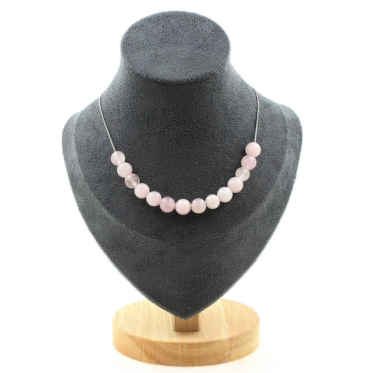 Necklace 15 beads Rose Quartz 8 mm Stainless steel chain
