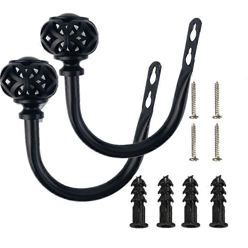 1 Pair of Metal Curtain Hooks - Retro Curtain Hold Back Tiebacks Wall Tassel Drapery Holder (Black)