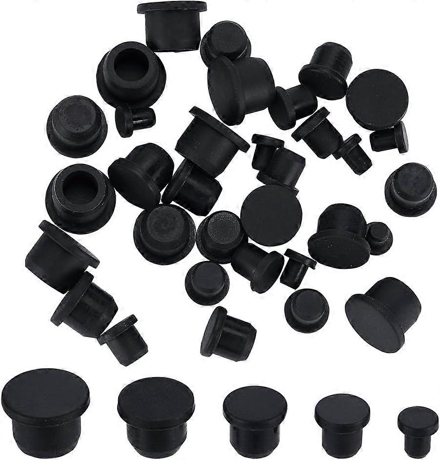40PCS 5 Sizes Black Silicone Stopper for Salt and Pepper Shakers 5.5/8.3/10.5/12.5/ 14mm Plug Stopper Replacement Insert Hole Plug Round End for Bottl