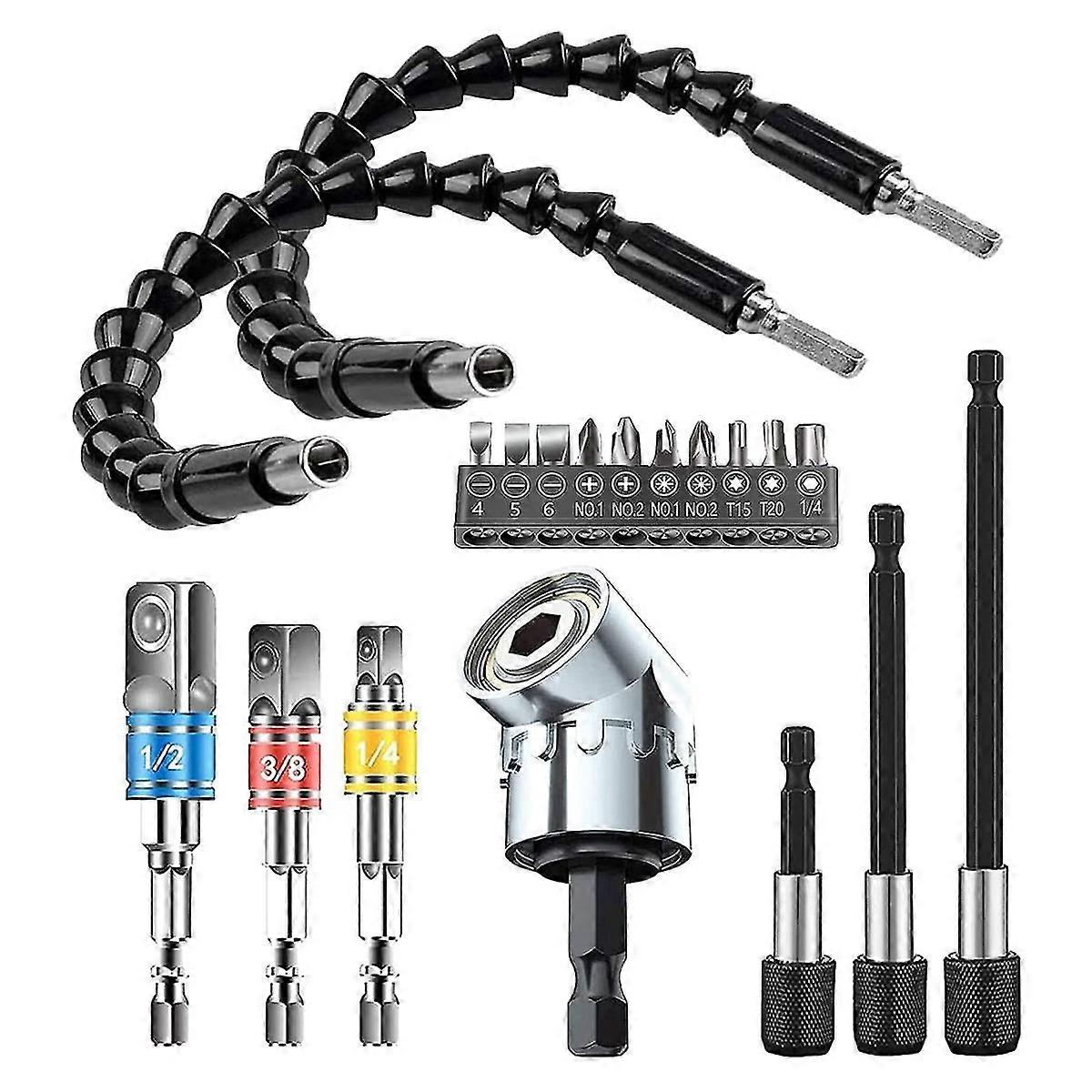 Flexible Drill Bit Extension Set , Hex Shank 105right Angle Drill Bit Attachment, Universal Socket