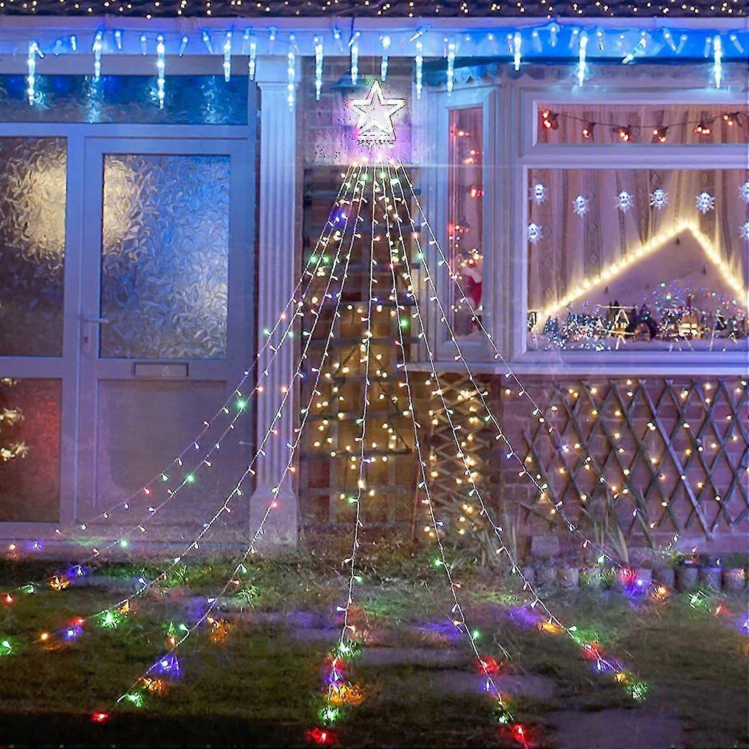 Outdoor Christmas Decor Plug In Led Star String Lights Waterfall Xmas Tree Light