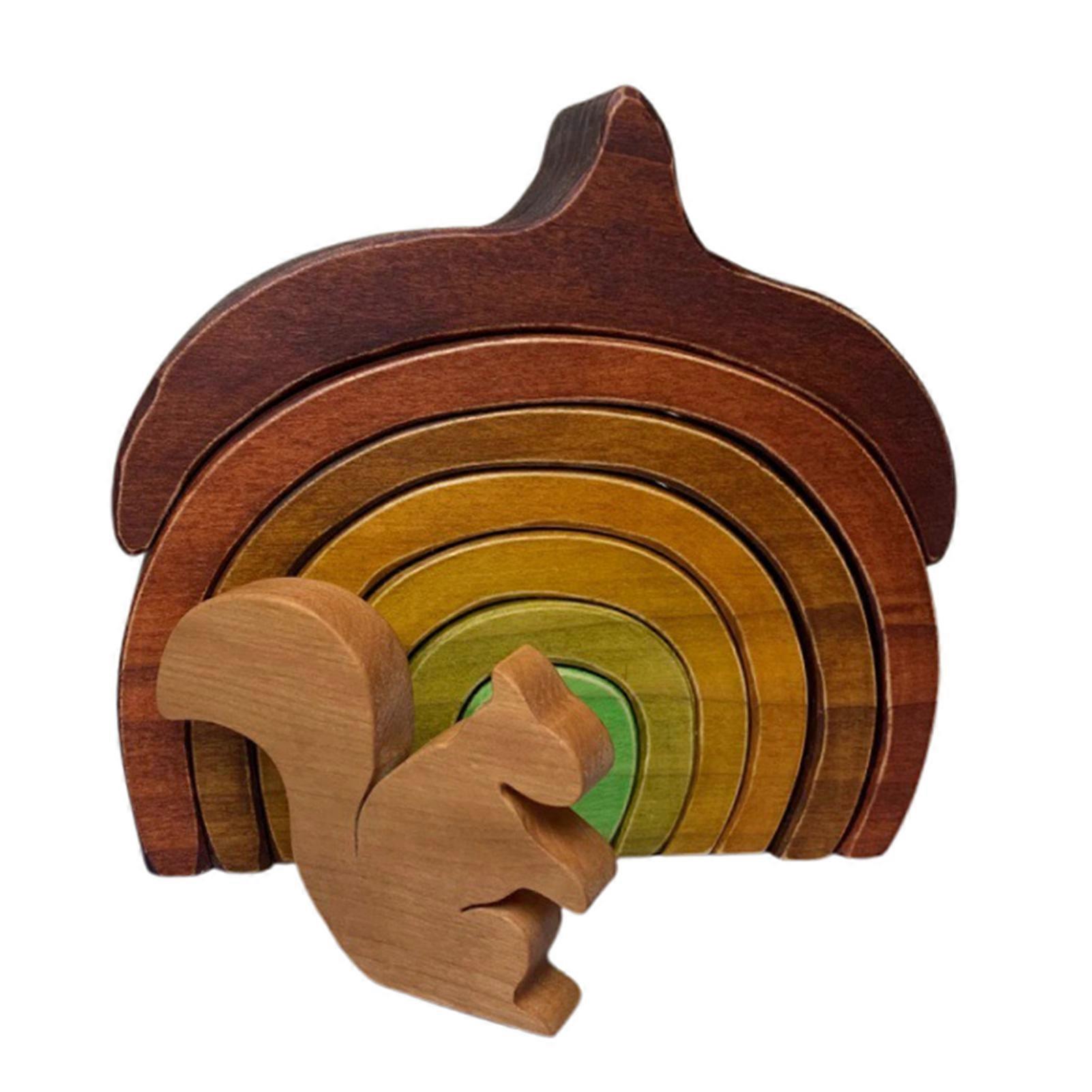 Wooden Squirrel Ornament Standing Acorn-Looking Blocks Rustic Squirrel Tabletop Block Ornament for Home Classroom Office
