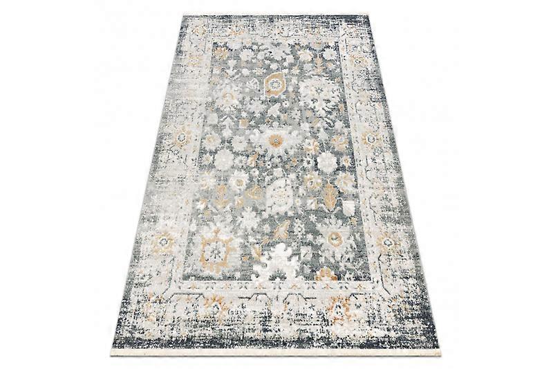 DISTIN 0835A grey / light grey / white modern carpet - Ornament, frame, vintage, fringes