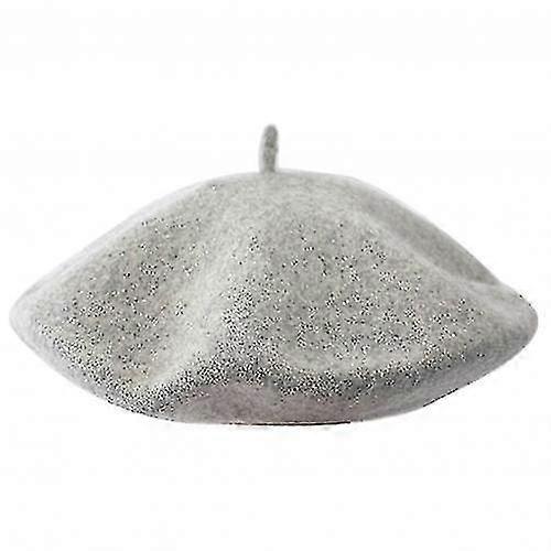 Vintage Autumn Winter Solid Color Warm Woolen Beret Hat Cap Light Gray