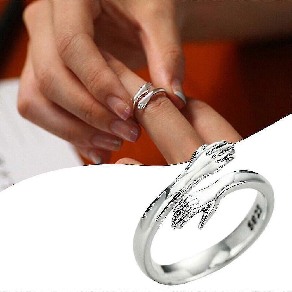 Love Hug Ring Open Finger Fully Adjustable Ring, Silver