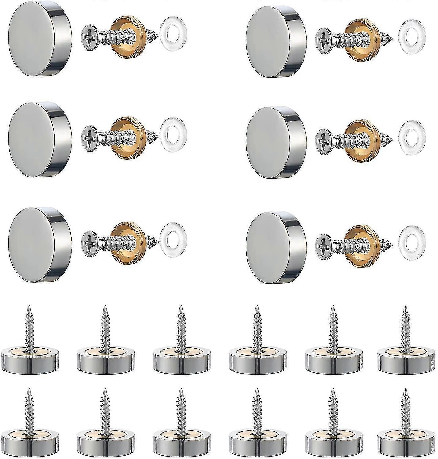 20 set di viti a specchio d'argento, viti a specchio da 12 mm in ottone lucido, con cappuccio decorativo a specchio chiodo