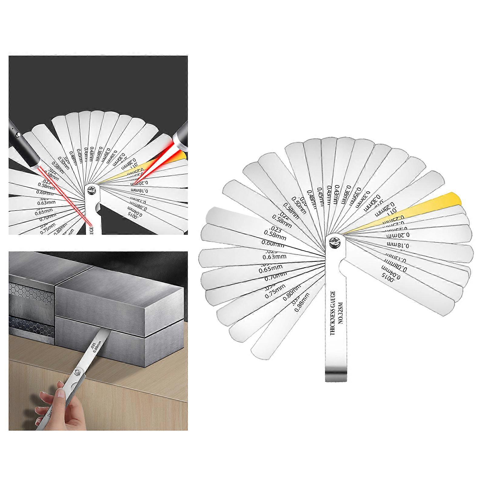 32 Blade Feeler Gauge Thickness Gauge with Copper Sheet Measuring Tool Range Finder Protable