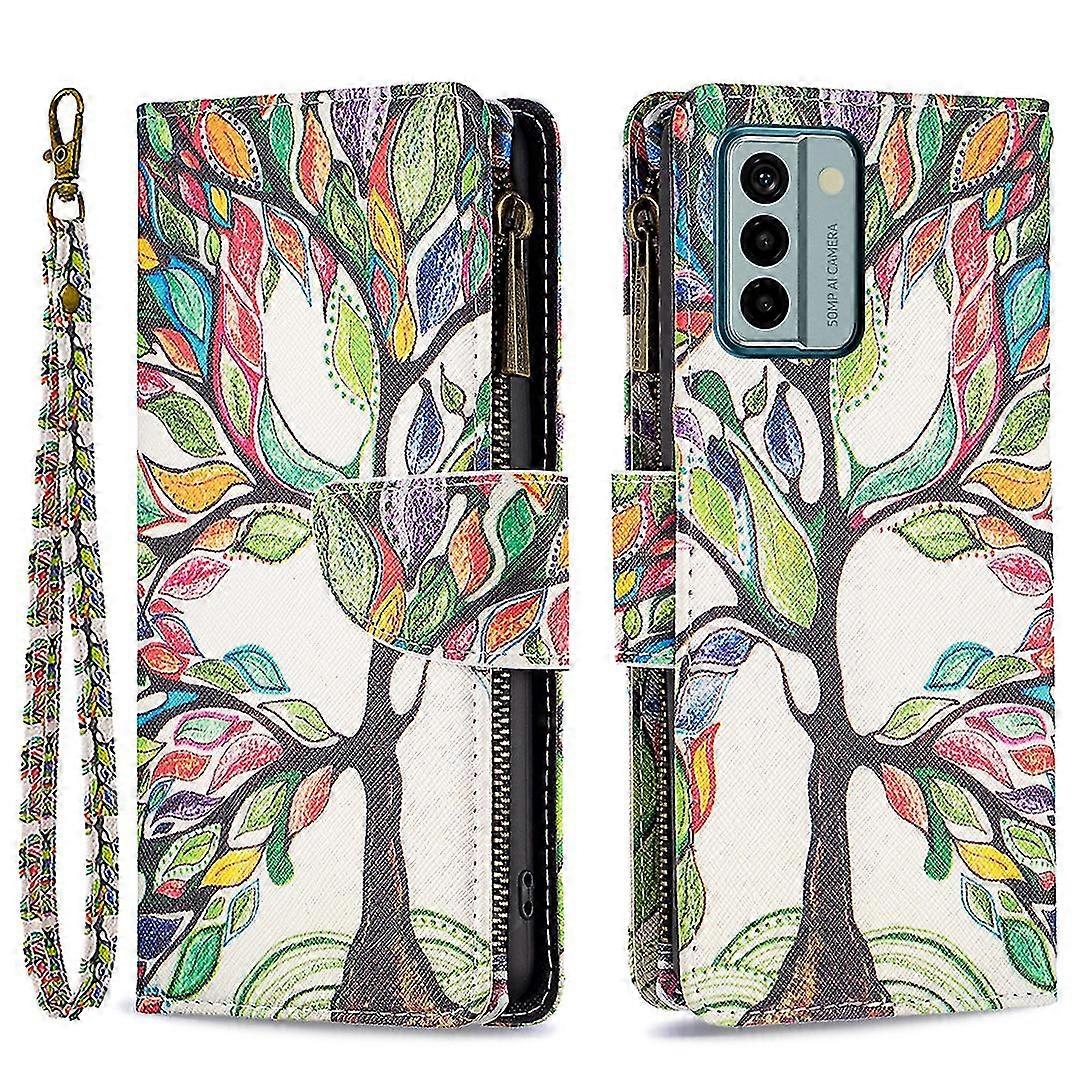 For Nokia G22 Bf03 Zipper Pocket Leather Phone Case Pattern Printing Wallet Folding Stand Cover