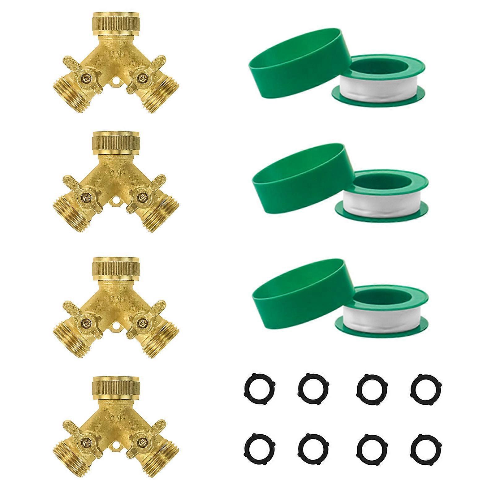 2-Way Brass Garden Hose Splitter with Valves & Extra Gaskets