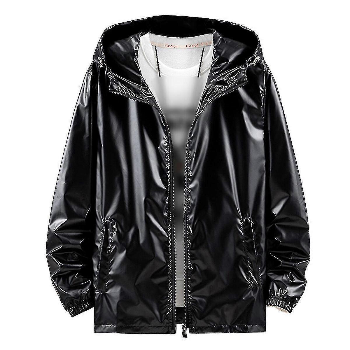 Mens Shiny Waterproof Hooded Jacket