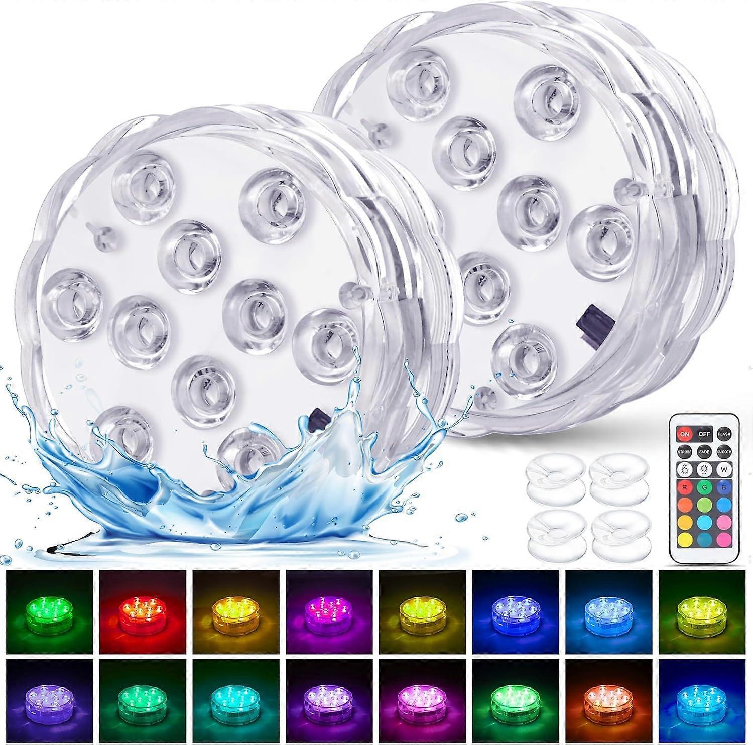 2 Pcs Submersible LED Lights Remote Control Battery Powered, RGB Multi Color Changing Waterproof Light for Pool, Vase Base, Spa, Aquarium, Po