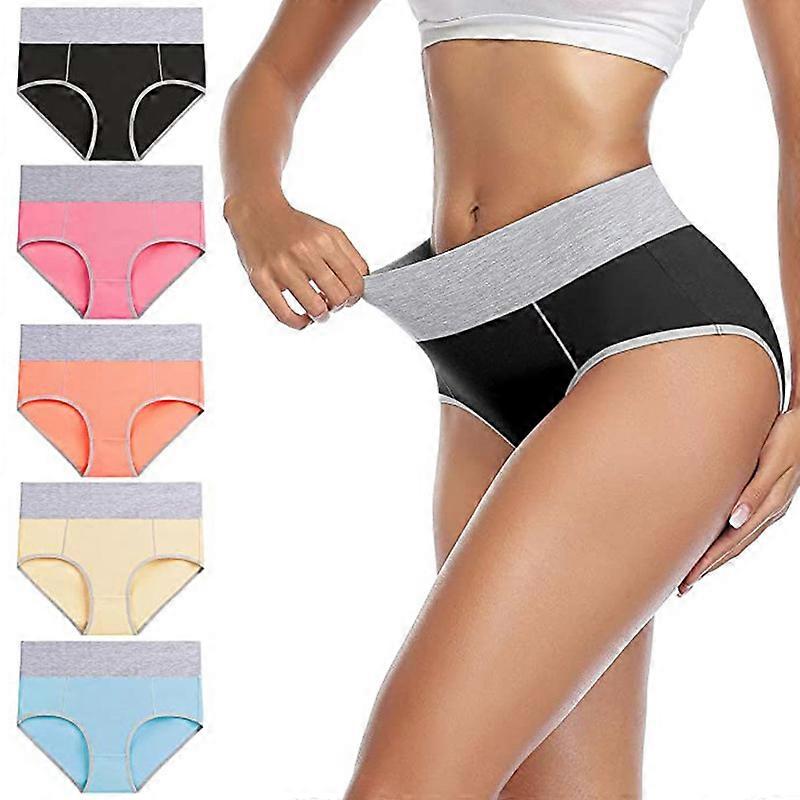 5 Packs Women's Underpants Stretch Cotton Underwear High Waisted Panties Soft Breathable Briefs Multiple Sizes Available