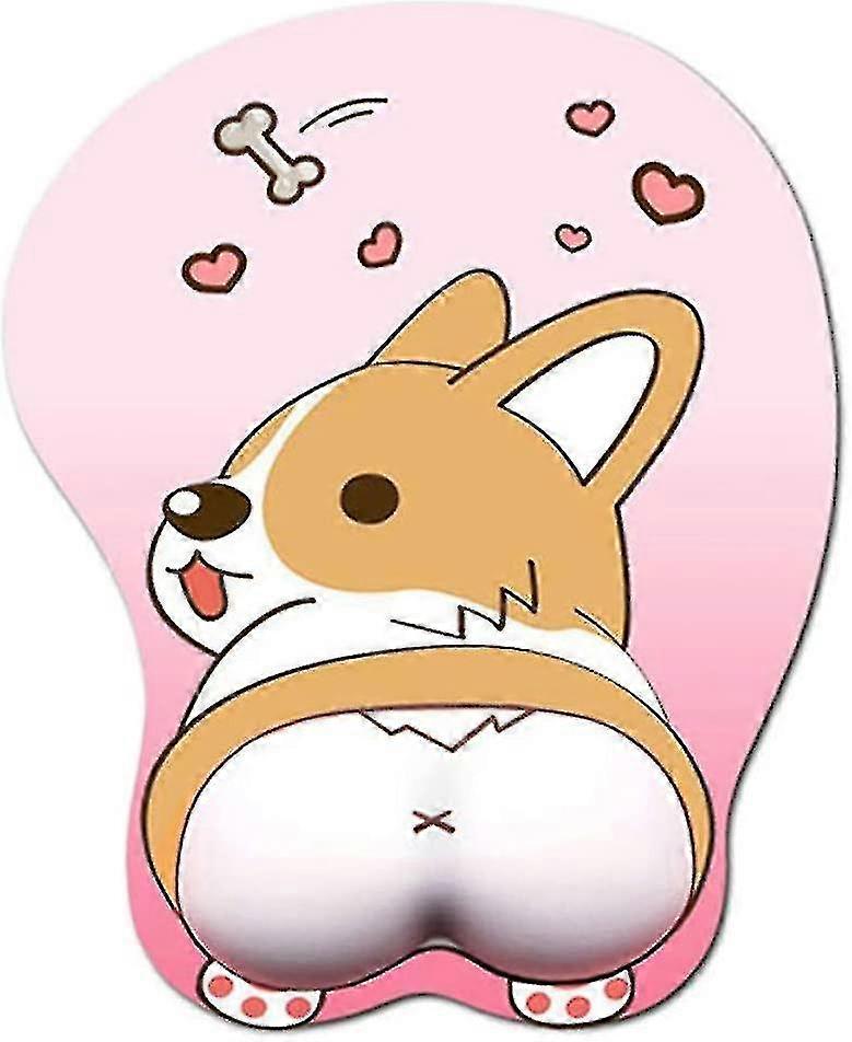 Mouse Pad With Wrist Support Gel Ergonomic 3d Mouse Pad Anime Corgi Dog Mousepad Gaming Mouse Mat For Pc Laptops (pink)