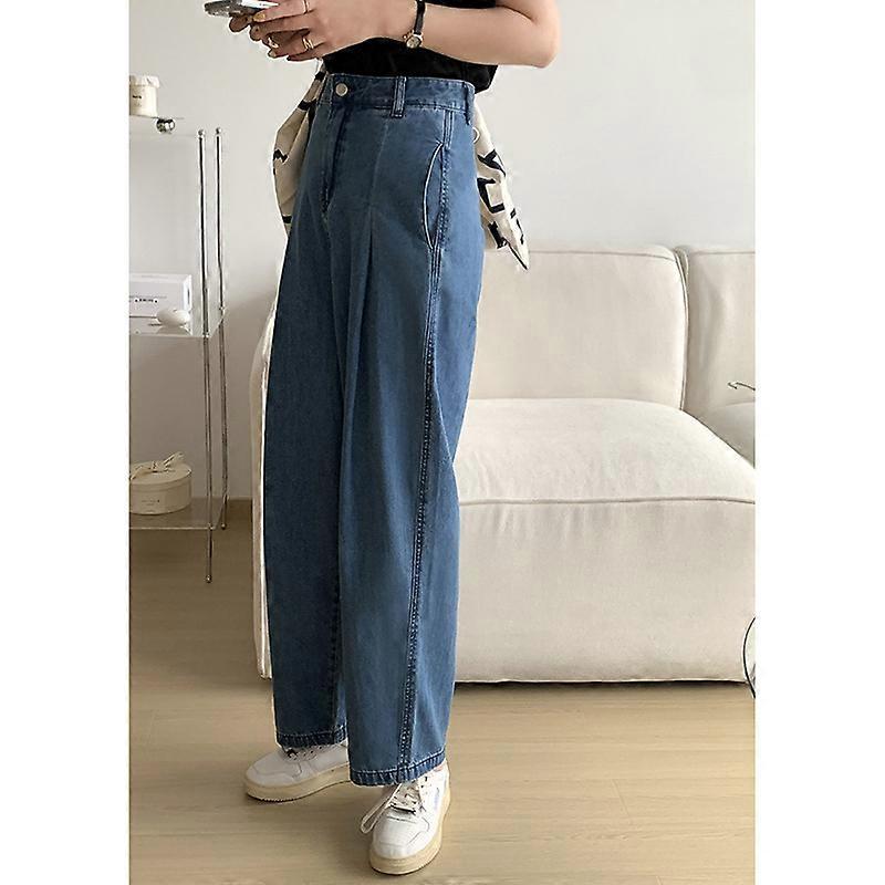 Huang Zheng retro straight jeans women's 2022 spring Korean version high waist loose thin wide leg pants 121kd108