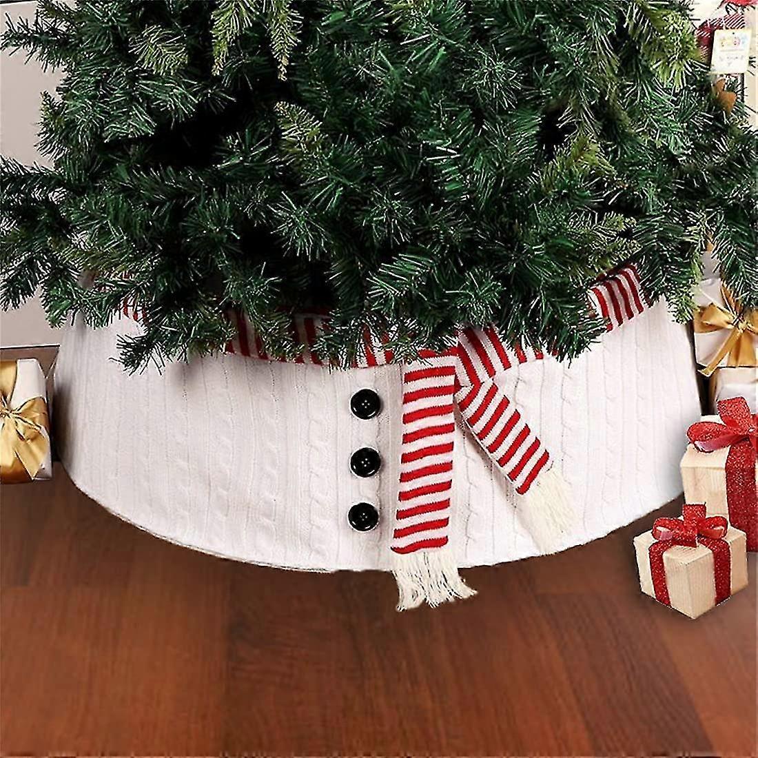 Jupe d’arbre de Noël pull blanc, col arbre de Noël de 30 pouces avec conception d’écharpe rouge