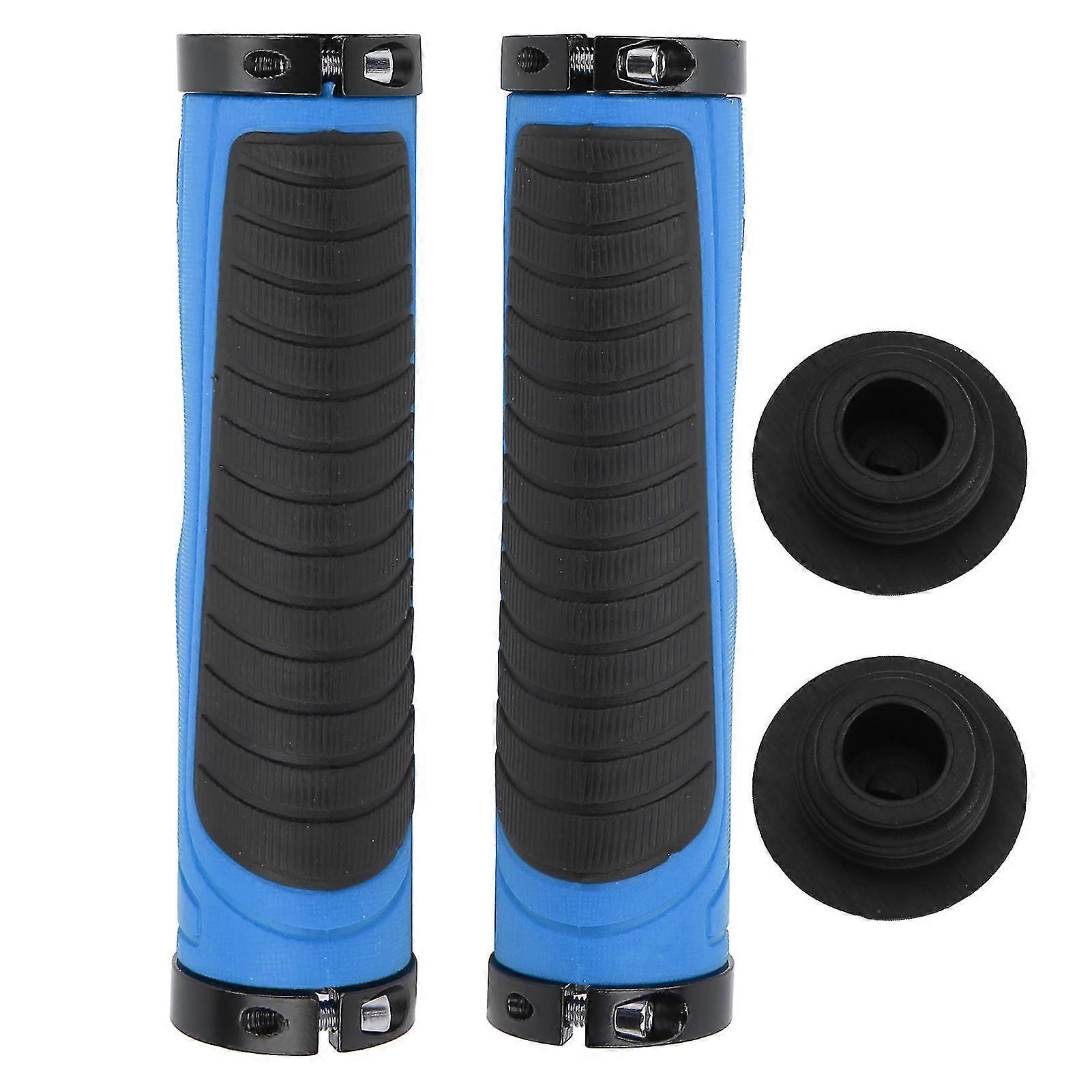 AntiSlip Rubber Mountain Bike Handlebar Grips with Double Lock (Black Blue)