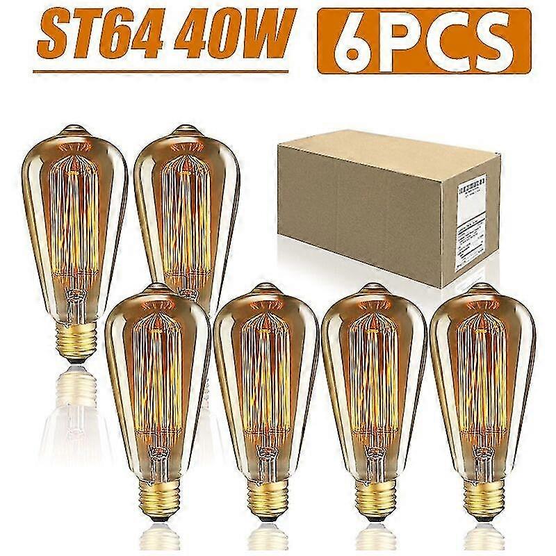 Posten 6 Stck 40W Ampulle E27 Edison St64 Vintage