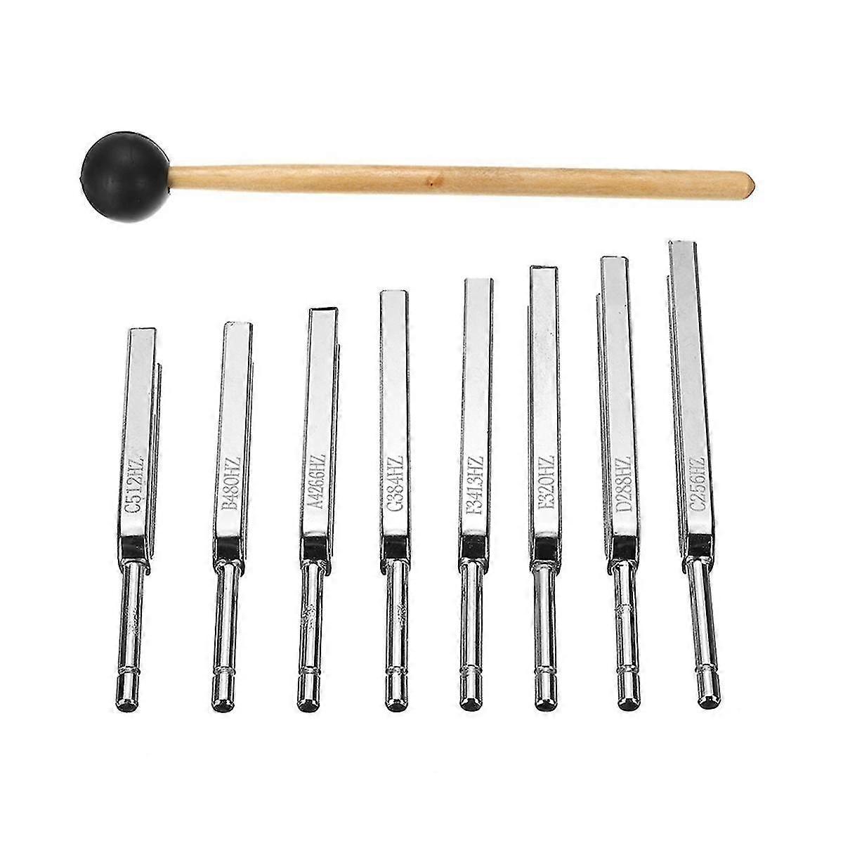 8 Pack 256-512hz Steel Tuning Fork Set Mallet Vibration Therapy Tools