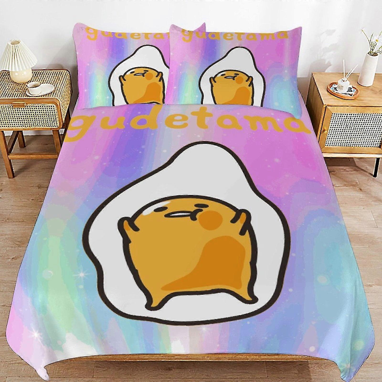 o5454 Lakan Gudetama Sängpåslakan Sängkläder i mikrofiber 3D-tryckta lätta 3-delade täcken, 1 påslakan och 2 kuddfodral för