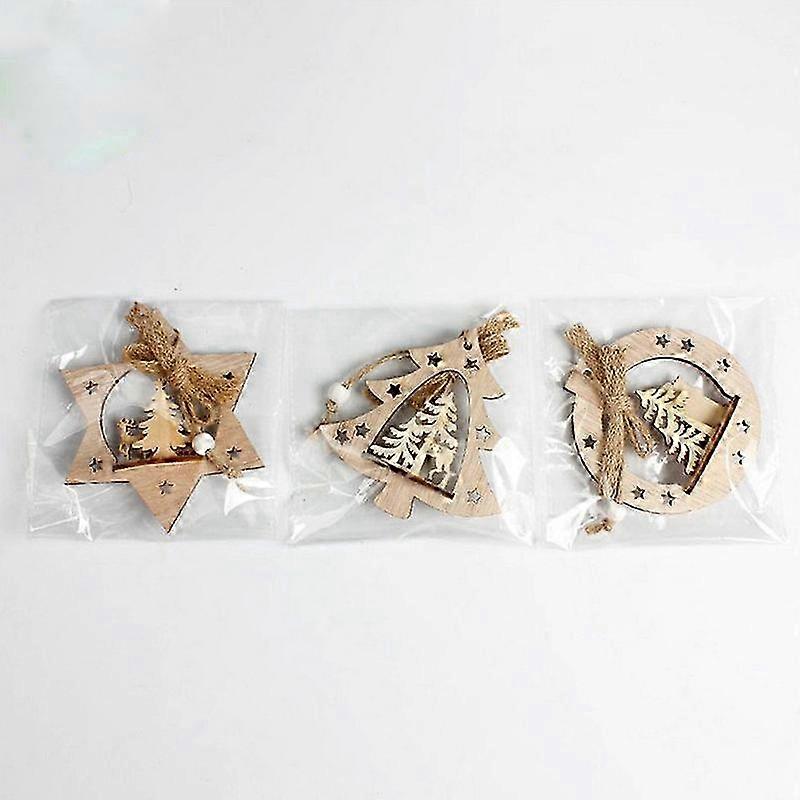 3 قطع شجرة عيد الميلاد معلقة قلادة خشبية