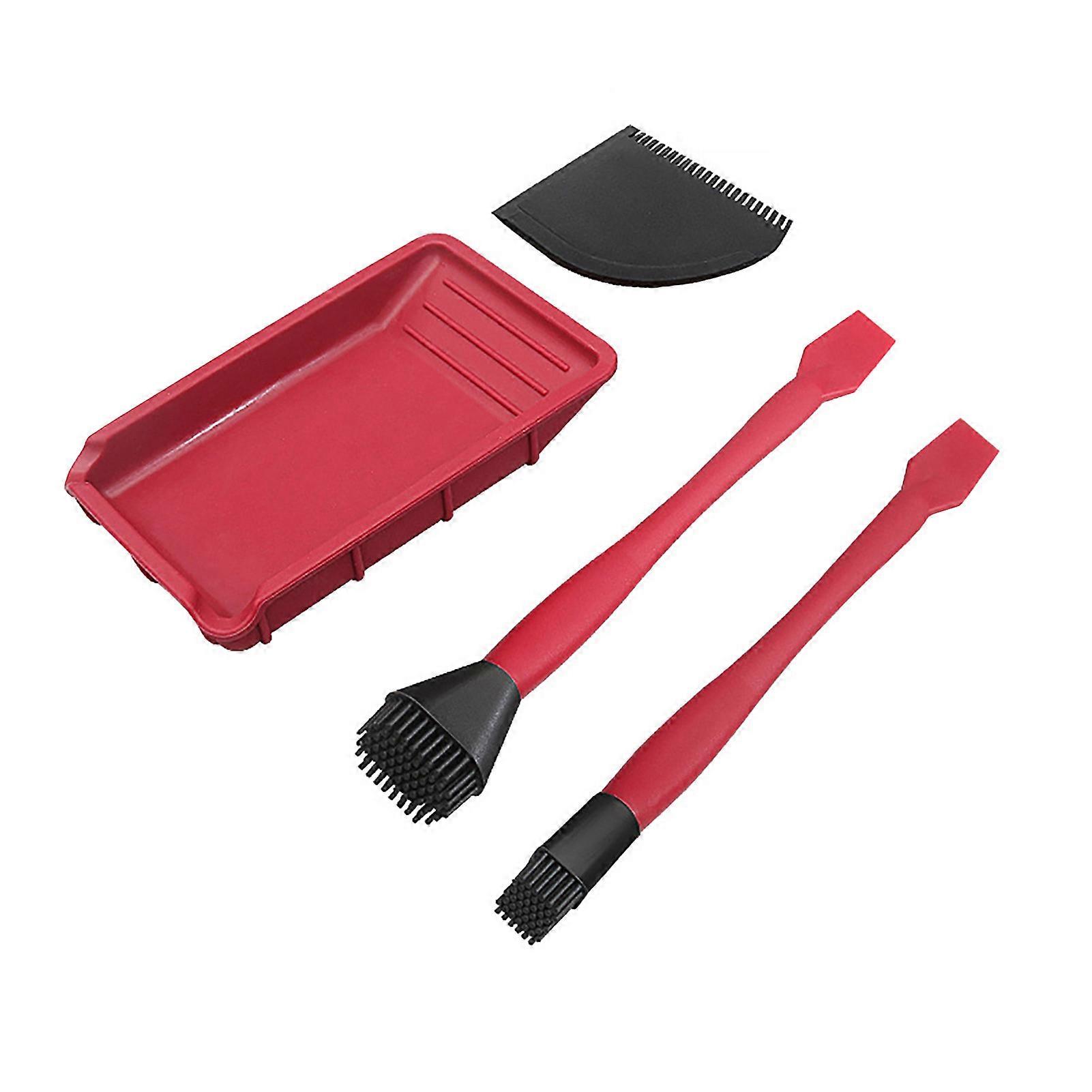 4PCS Woodworking Glue Tools Kit Silicone Glue Kit Narrow Brush Wide Brush Soft Silicone Thin Shovel Flat Scraper Glue Tray Wood Gluing Woodworking Glu