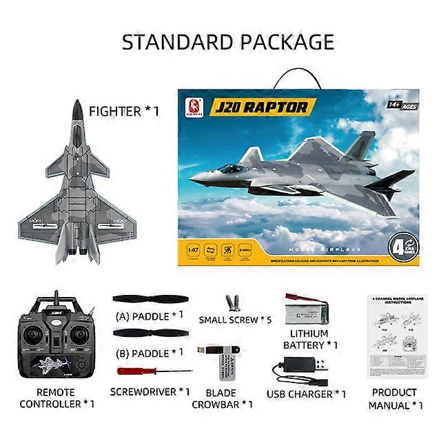 J20 RC Foam Plane 4 Channels 6G 3D Auto Stabilization with 4K Camera Stunt Remote Control Aircrafts Aircraft Toys for Boys