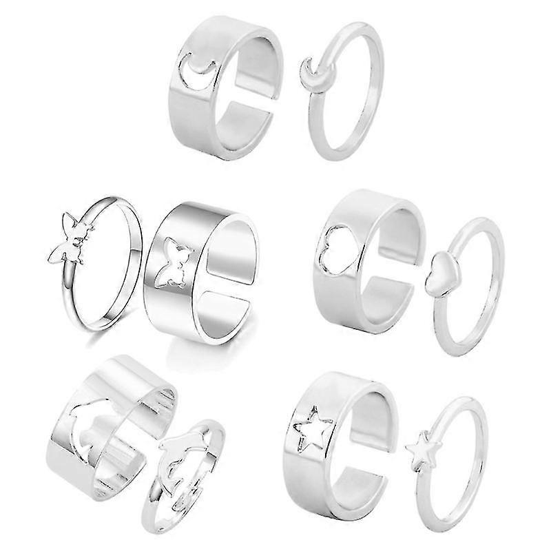 5 par / sett hjerte / stjerne ring for kvinner menn par matchende beste venn