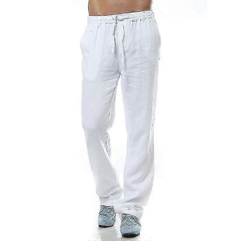 Men Linen Look Baggy Pants Elasticated Waist Casual Beach Yoga Trousers V