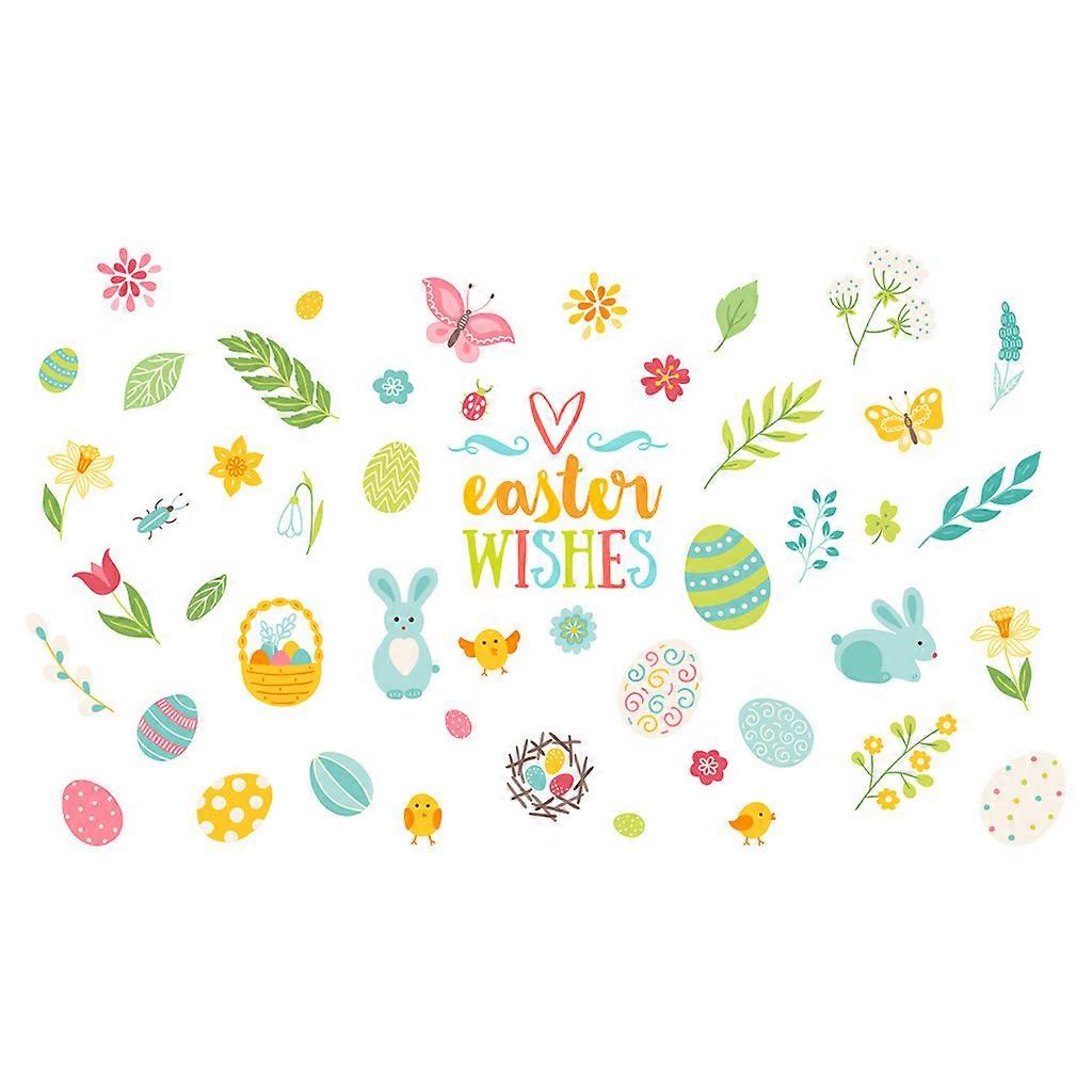 4pcs Happy Easter Decorations Flower Bunny Egg Wall Stickers Electrostatic Decal