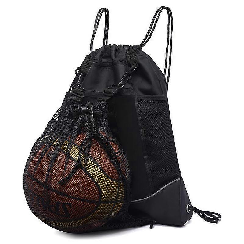 Drawstring Soccer Bag (Black, Ball Not Included) Boys Girls Basketball Backpack Men's Soccer Boot Bag Foldable Volleyball PE Bag Sports Bag Wet Remova
