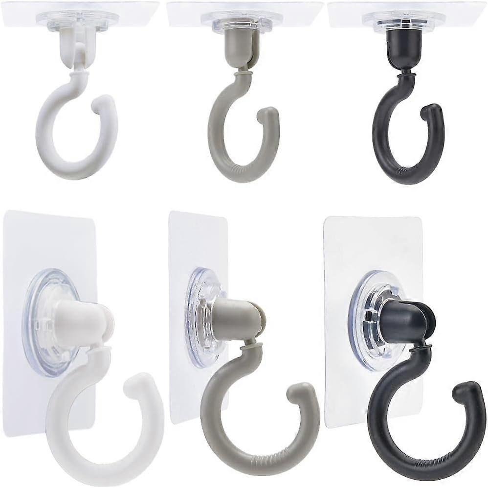 Gorgecrafts 6Pcs 3 Styles Rotatable Self Adhesive Plastic Hook Hangers Square Ceiling or Wall Mount No Punch Hooks for Kitchen Bathroom Mixed Color 10