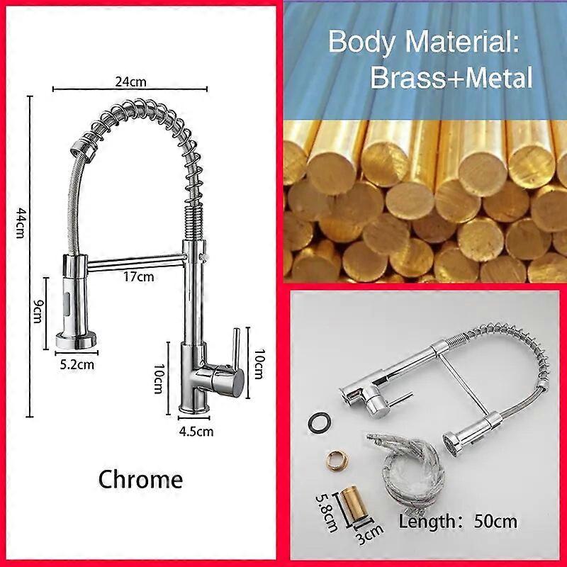 Brass Pull Out Spring Kitchen Faucet Kitchen Sink Mixer 360 Degree Rotating Stream Sprayer Nozzle Mixer Hot Cold Water Crane tap