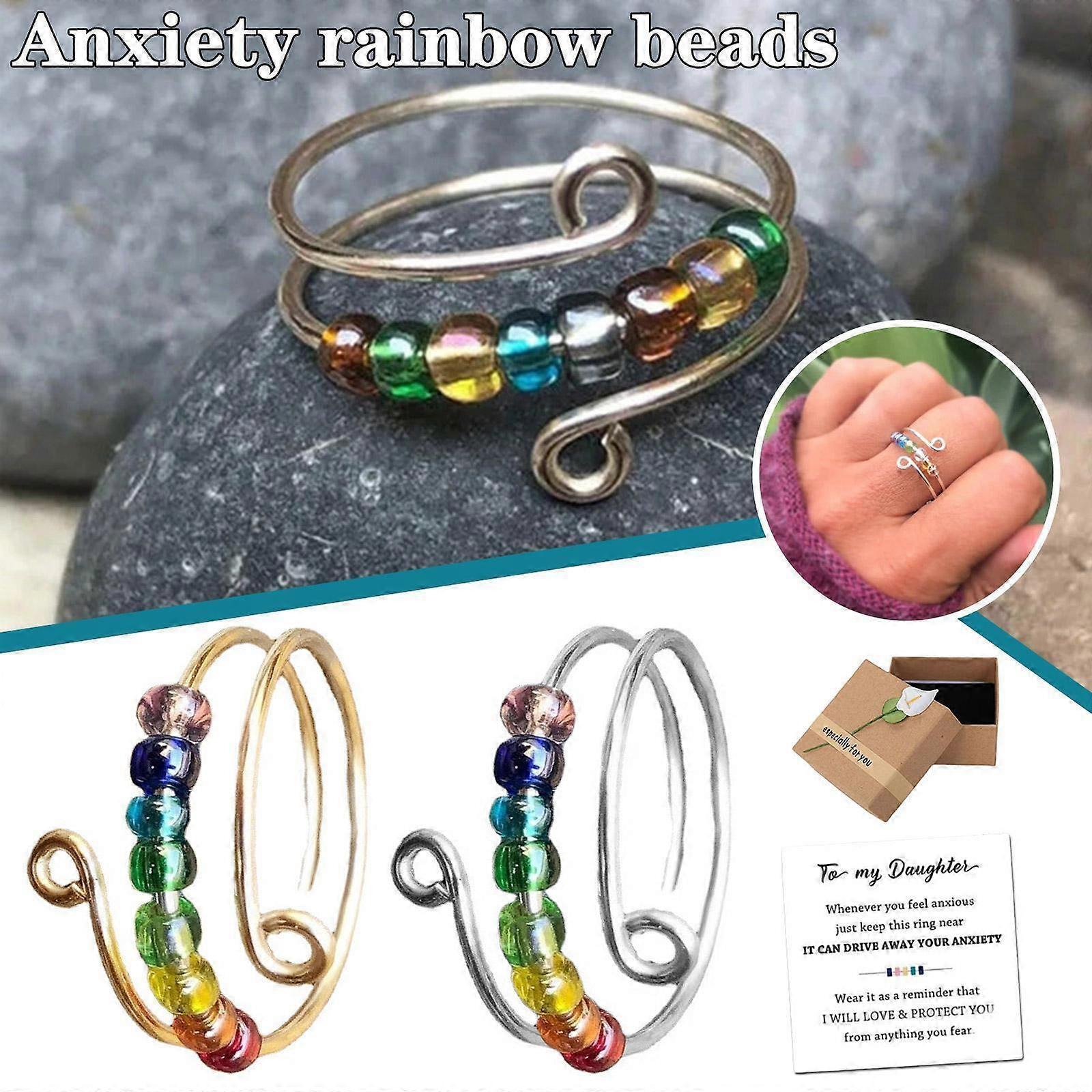 Angstring Regenbogenperlen Angstring Frauen Einstellbare Drehperlen offener Ring, 100% neu