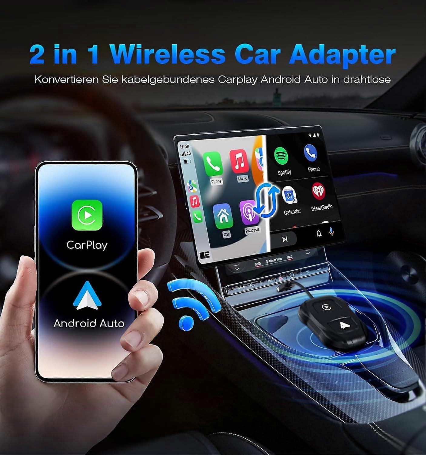 2-in-1-Wireless-CarPlay-Adapter und Andoriod-Auto-Adapter, Plug-and-Play, geeignet für kabelgebundenes CarPlay und Android Auto Wired to Wireless-Adapter