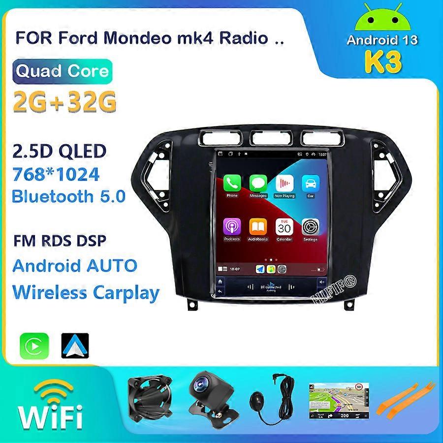Carplay Tesla Style Car GPS Multimedia Navigation Player for Ford Mondeo mk4 Radio 2007-2014 8 Core Voice Control Andriod 13