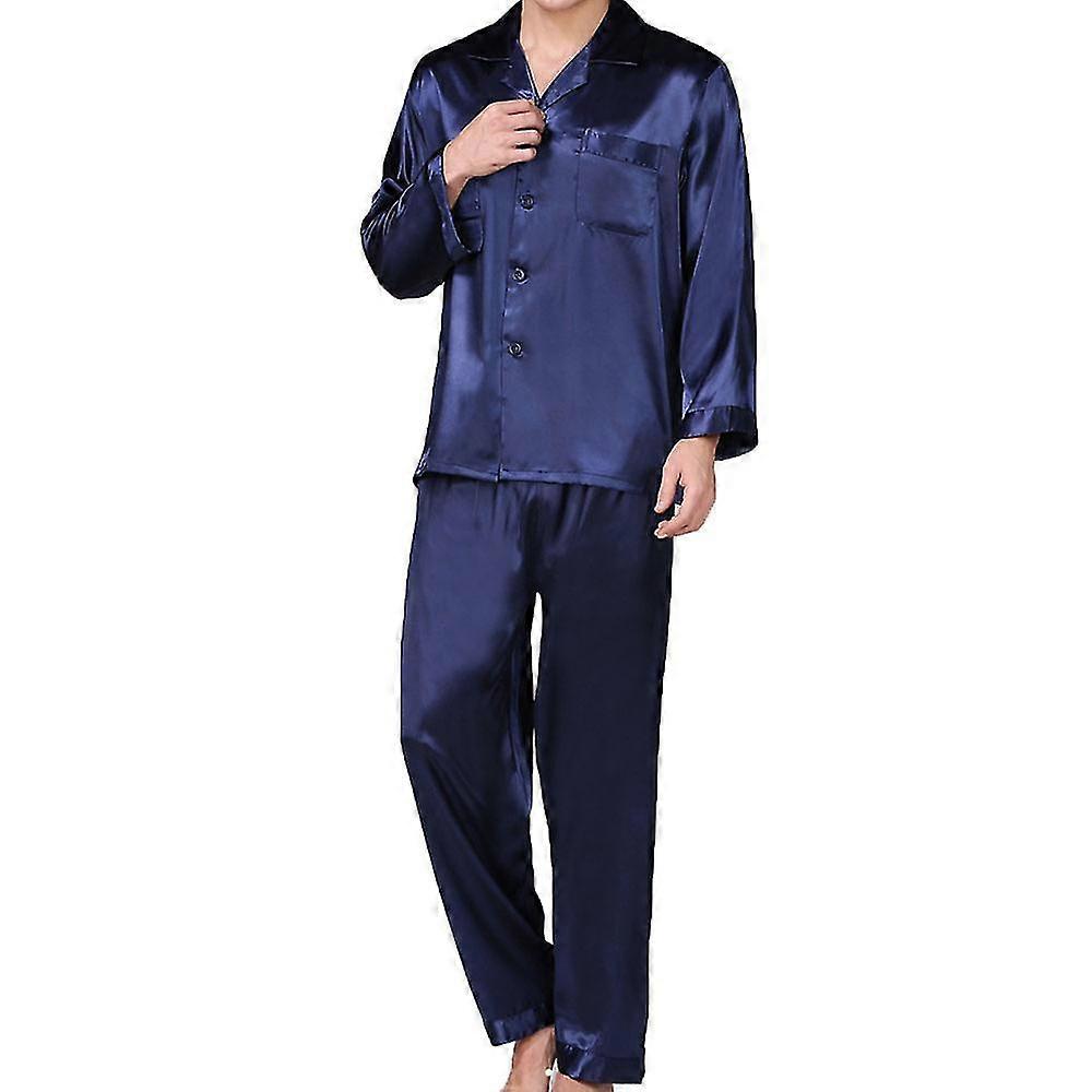 Pijama satinado para hombre Set Button Down Silky 2 Pieces Pj Sets Sleepwear Loungewear