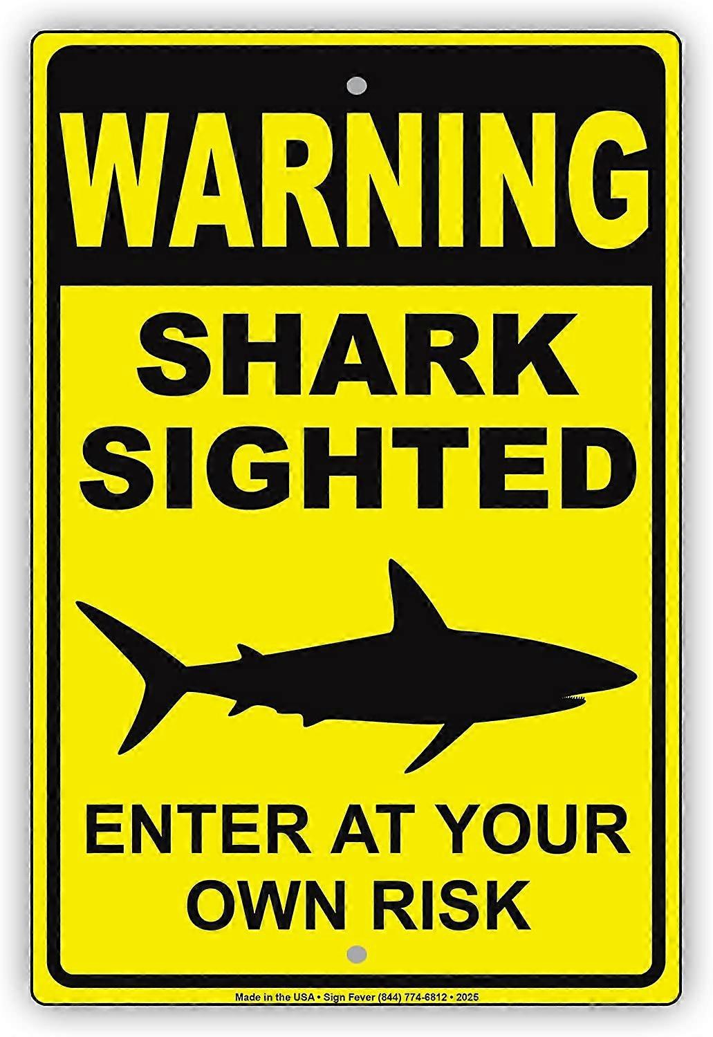 Avertisment Shark reperat Introduceți pe propriul risc cu grafic periculoase Plaja Marine Life Avertizare alertă Notificare aluminiu metal 12 "x18" Semn Plate