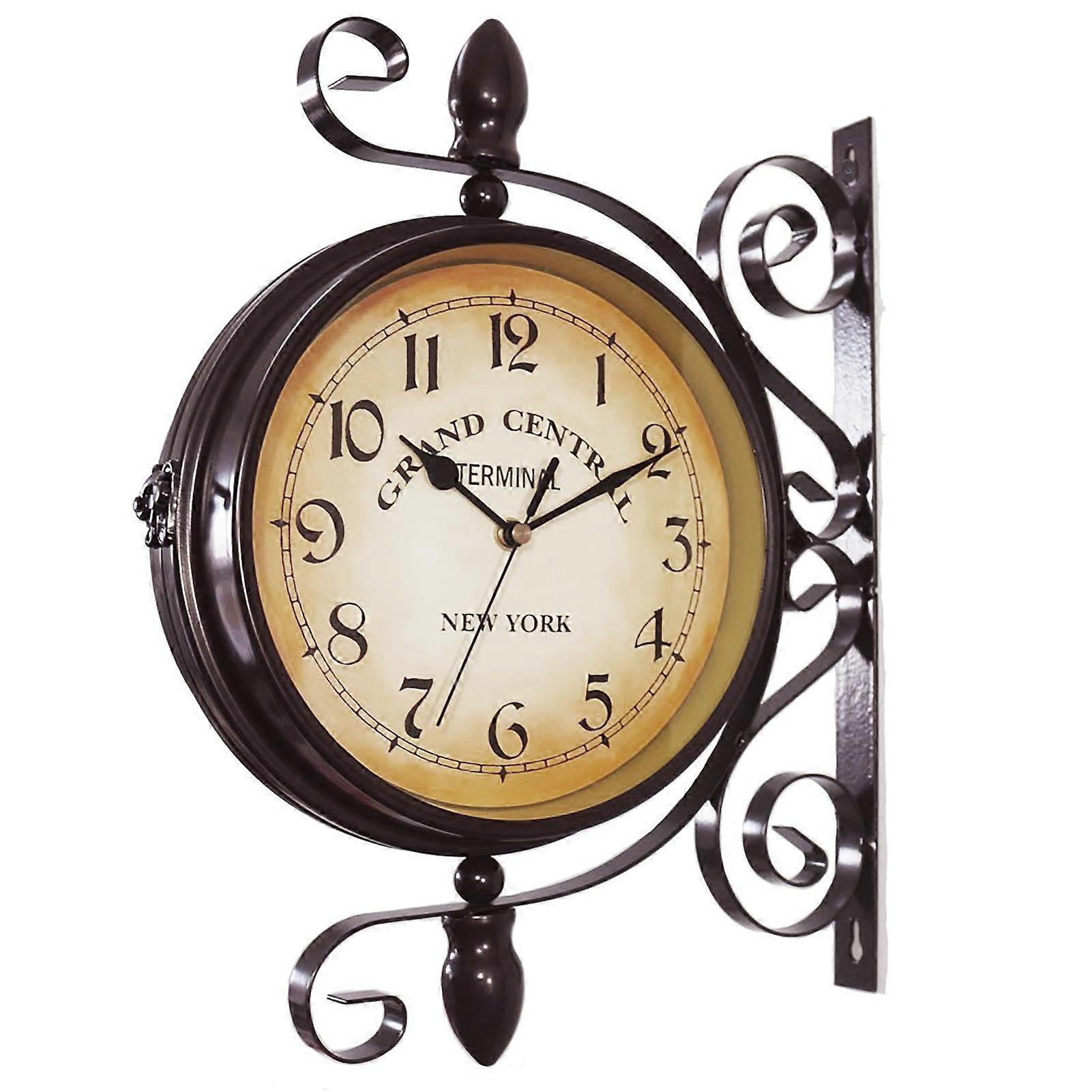 Decorative Clock European Style Rust-proof Wrought Iron Battery Operated Non-Ticking Retro Wall Clock for Home