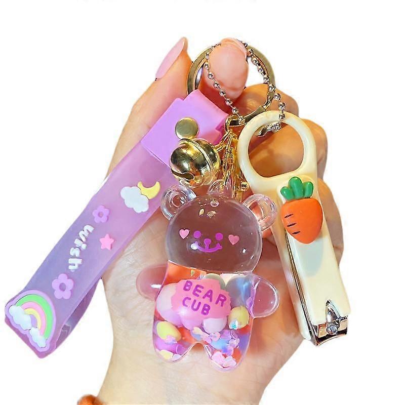 Keychain Bear Liquid Floating Quicksand Cute Keychains Bag Charm Wristlet Bracelet Key Ringpurple)