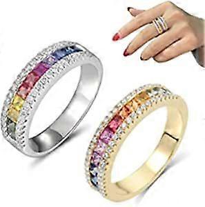 Colored gem imitation zircon ring, adjustable size opening alloy colorful square diamond