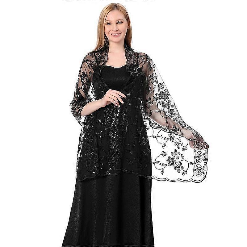 Mode Brillant Paillettes Châle De Mariée Brodé Respirant Robe De Soirée