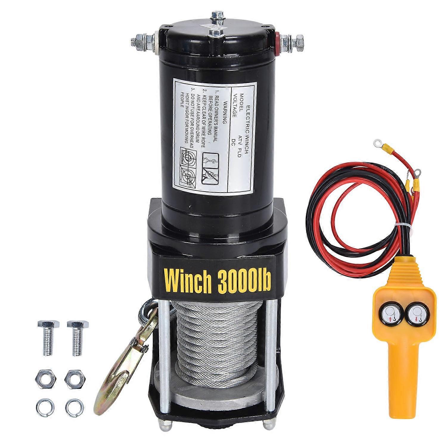 Electric Winch Steel Wire Rope Recovery Kit for Towing ATV UTV Off Road 12V 3000LBS