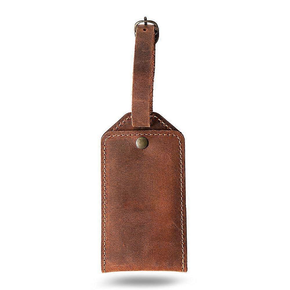 Soft Touch Rustic Leather Luggage ID Tag - Snap Closure, Attachment For Suitcase, Backpack, Handbag - Mahogany Brown