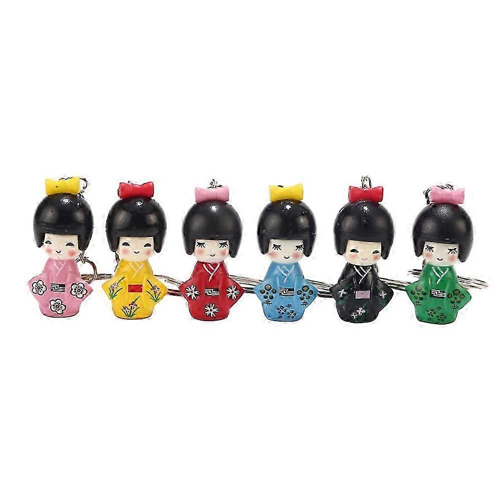 6 Pcs Key Chains Car Keys Japanese Doll Keyring Novelty Keychains Backpack Kokeshi Doll Keychain