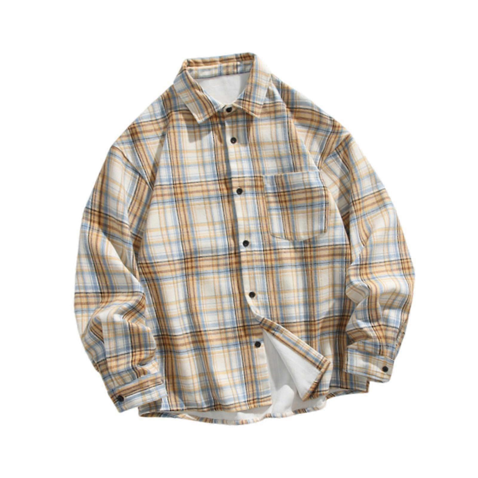 Koszula w kratę Lapel Boyfriend Bawełniana koszula męska do zajęć na świeżym powietrzu Randki L