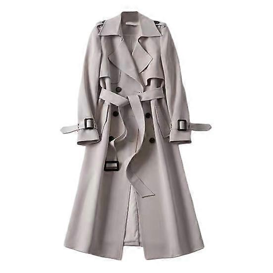 Fall Winter Women Trench Coat Turn-down Collar Solid Color Double-breasted with Belt Mid