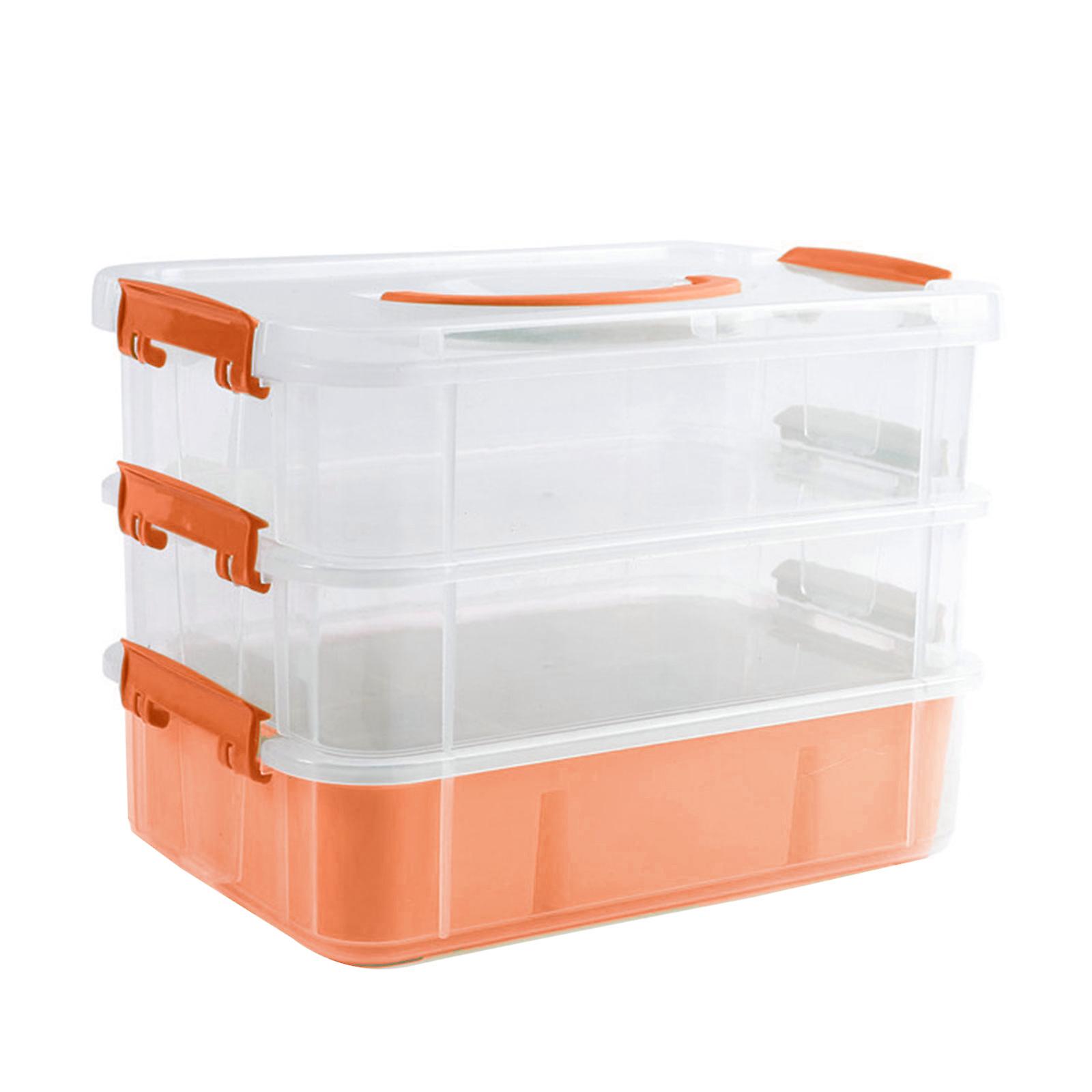 Storage Box Stackable Storage Organisers Large Capacity Storage Box 3 Layer Storage Container for Building Blocks  Vibrant orange
