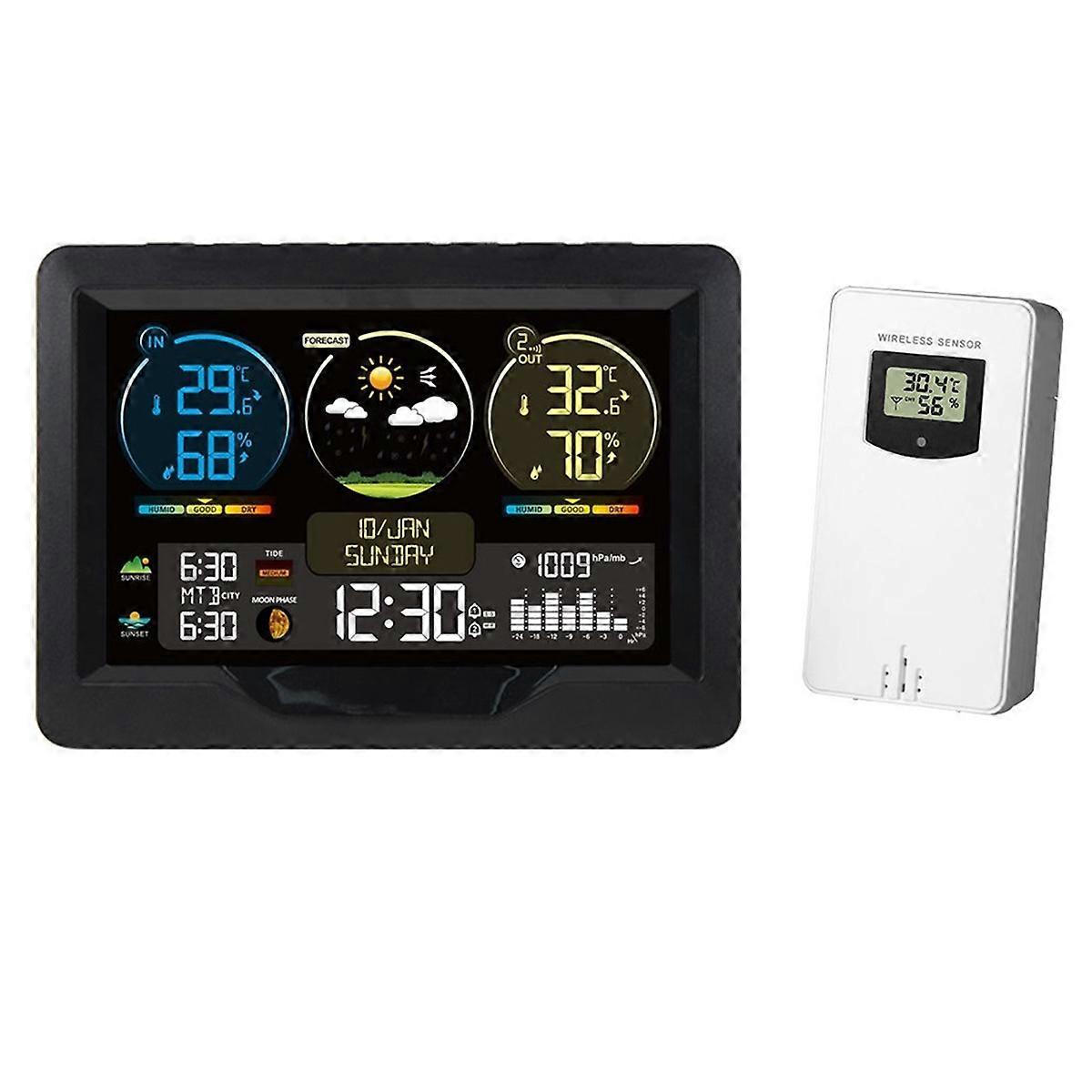 Weather Station Digital Alarm Clock with Color Screen Indoor and Outdoor Temperature Humidity Meter Desk Clocks